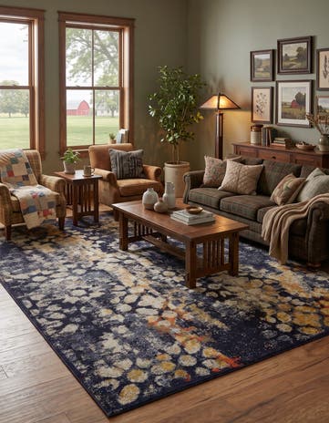 Navy Blue Washable Carnevale Rug
