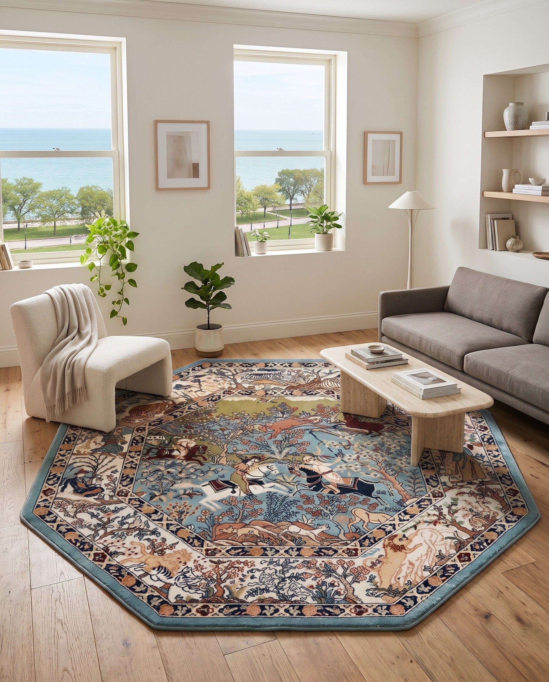 Blue Nain Design Octagon Rug