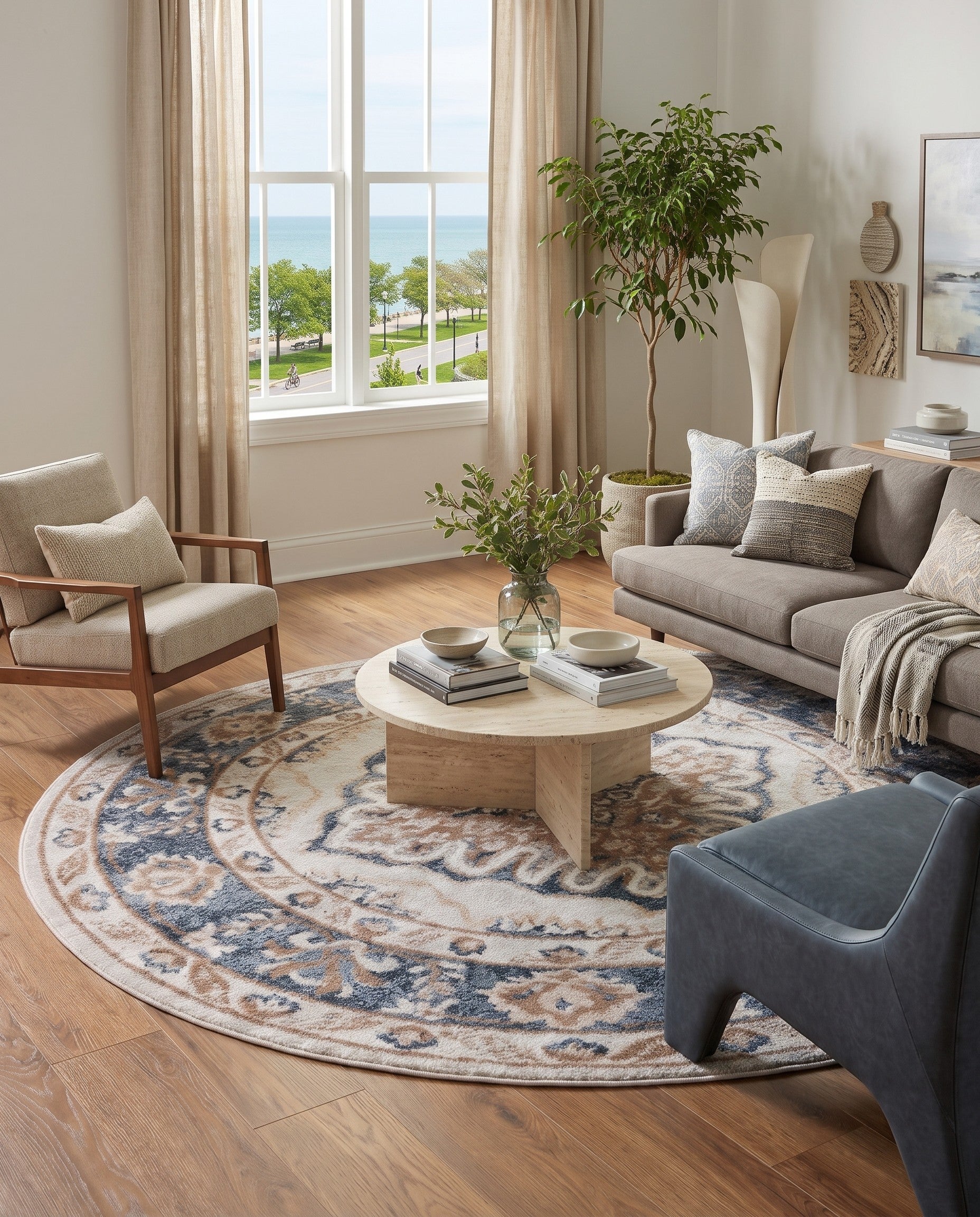 Cream Oxford Round Rug