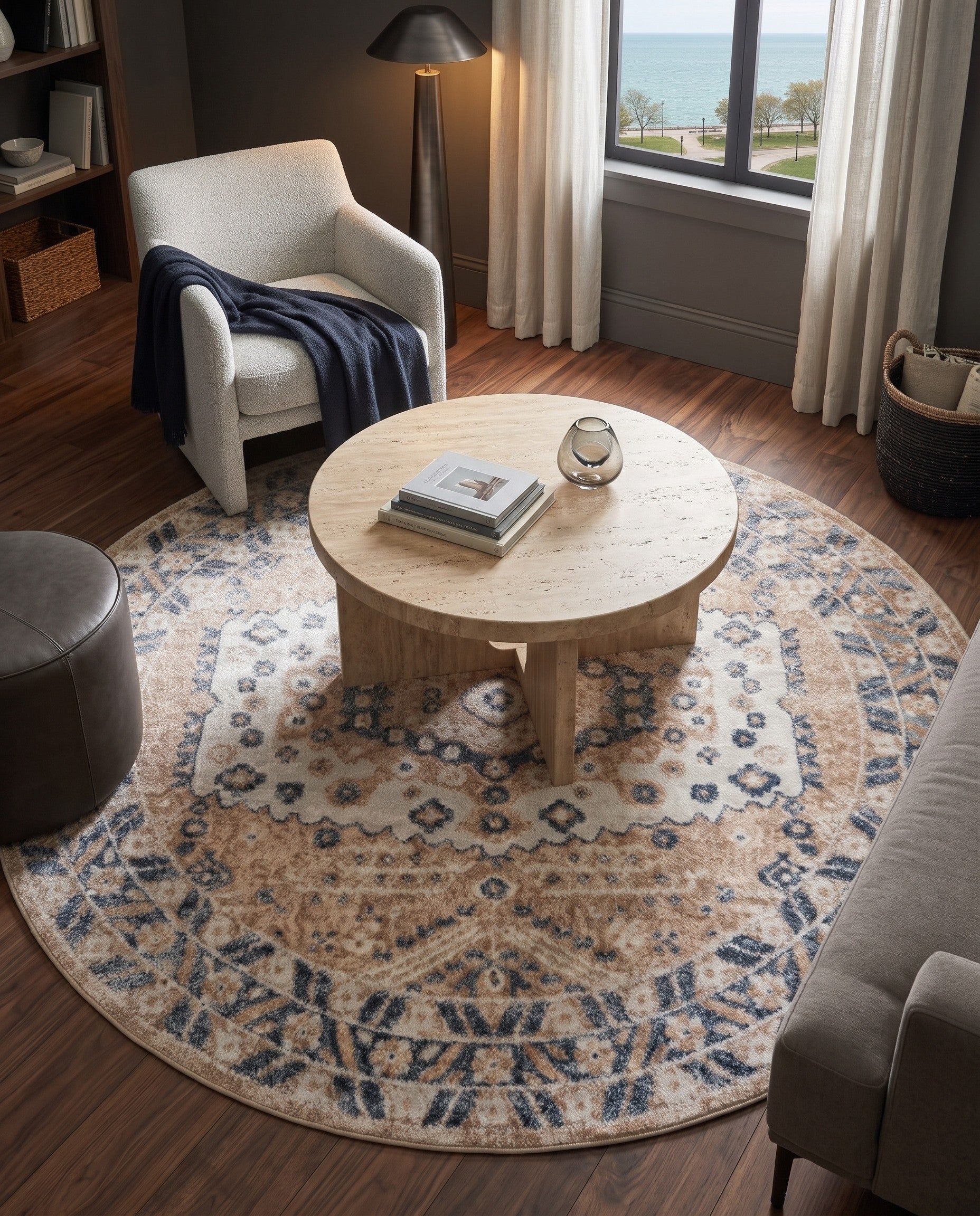 Beige Oxford Round Rug