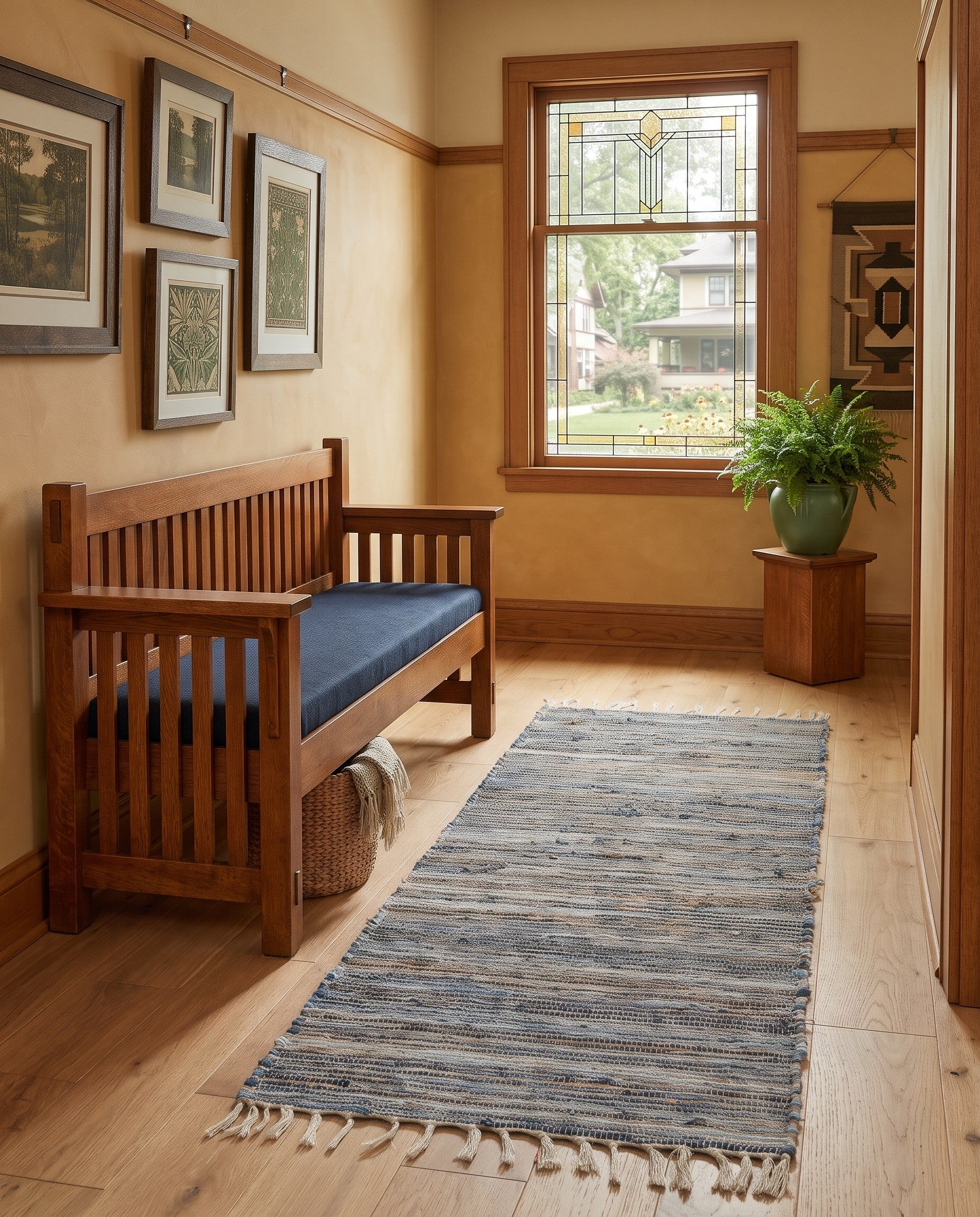 Blue Hand Woven Chindi Jute Runner Rug