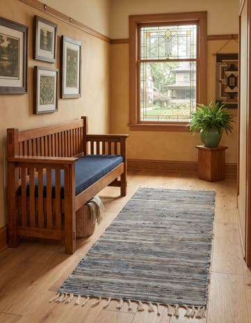 Blue Hand Woven Chindi Jute Runner Rug