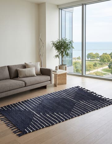 Navy Blue Hand Woven Chindi Cotton Rug