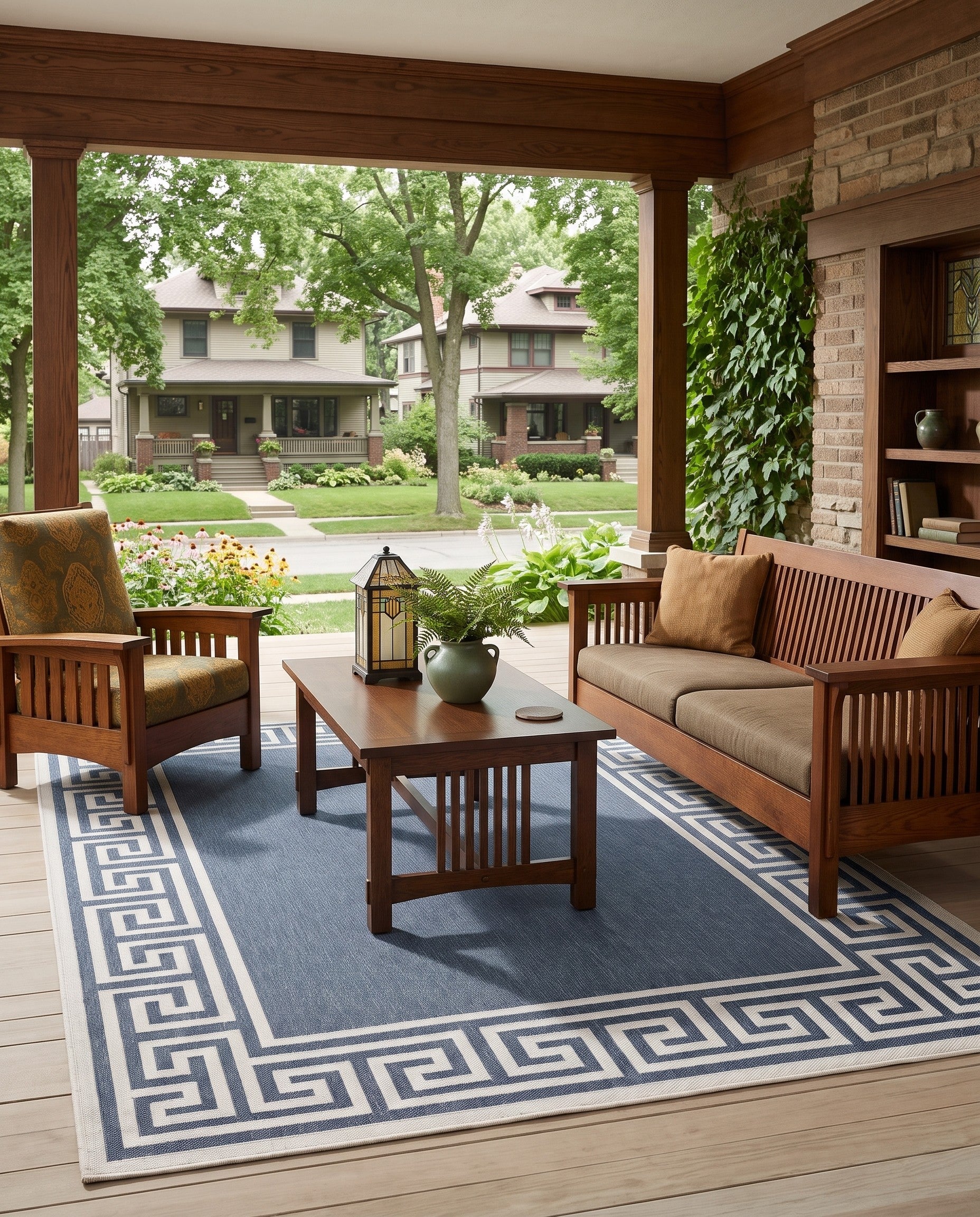 Navy Blue Easy-Clean Coastal Indoor / Outdoor Rug