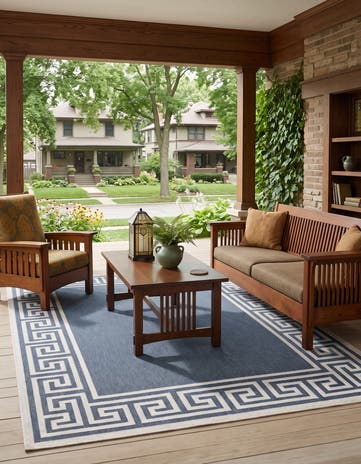 Navy Blue Easy-Clean Coastal Indoor / Outdoor Rug