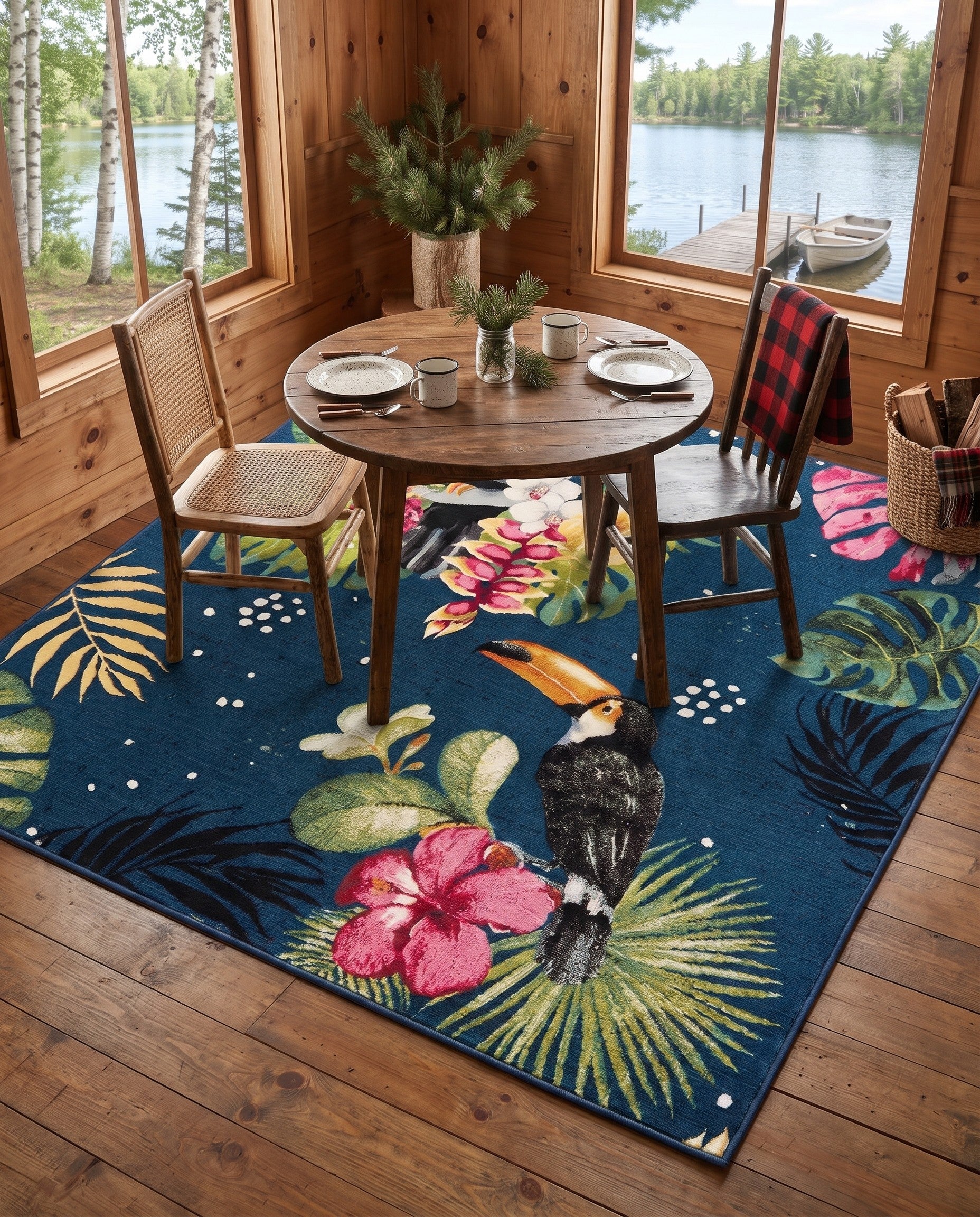 6' x 6' Easy-Clean Botanical Indoor / Outdoor Square Rug