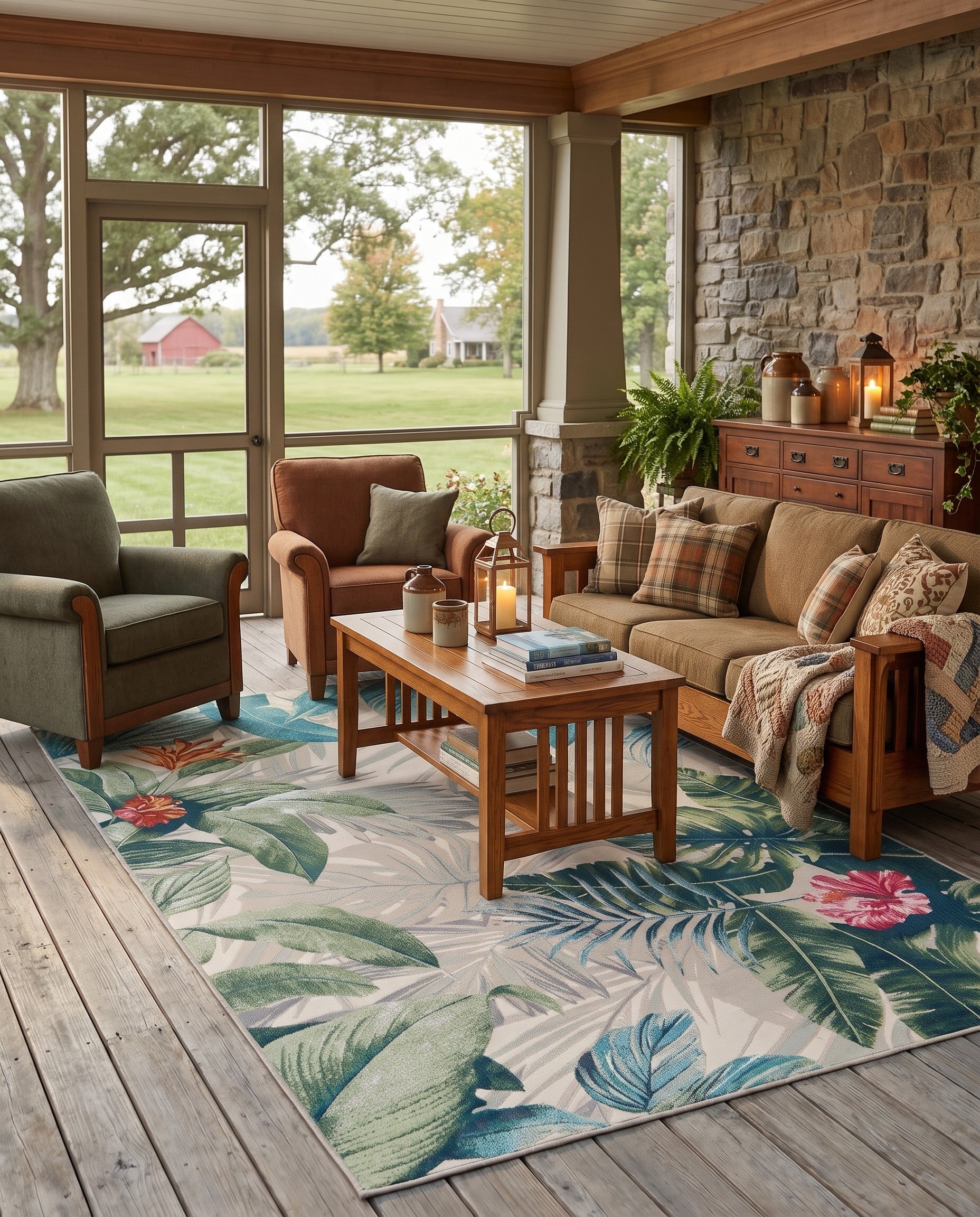 Easy-Clean Botanical Indoor / Outdoor Rug