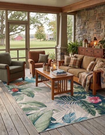 Easy-Clean Botanical Indoor / Outdoor Rug