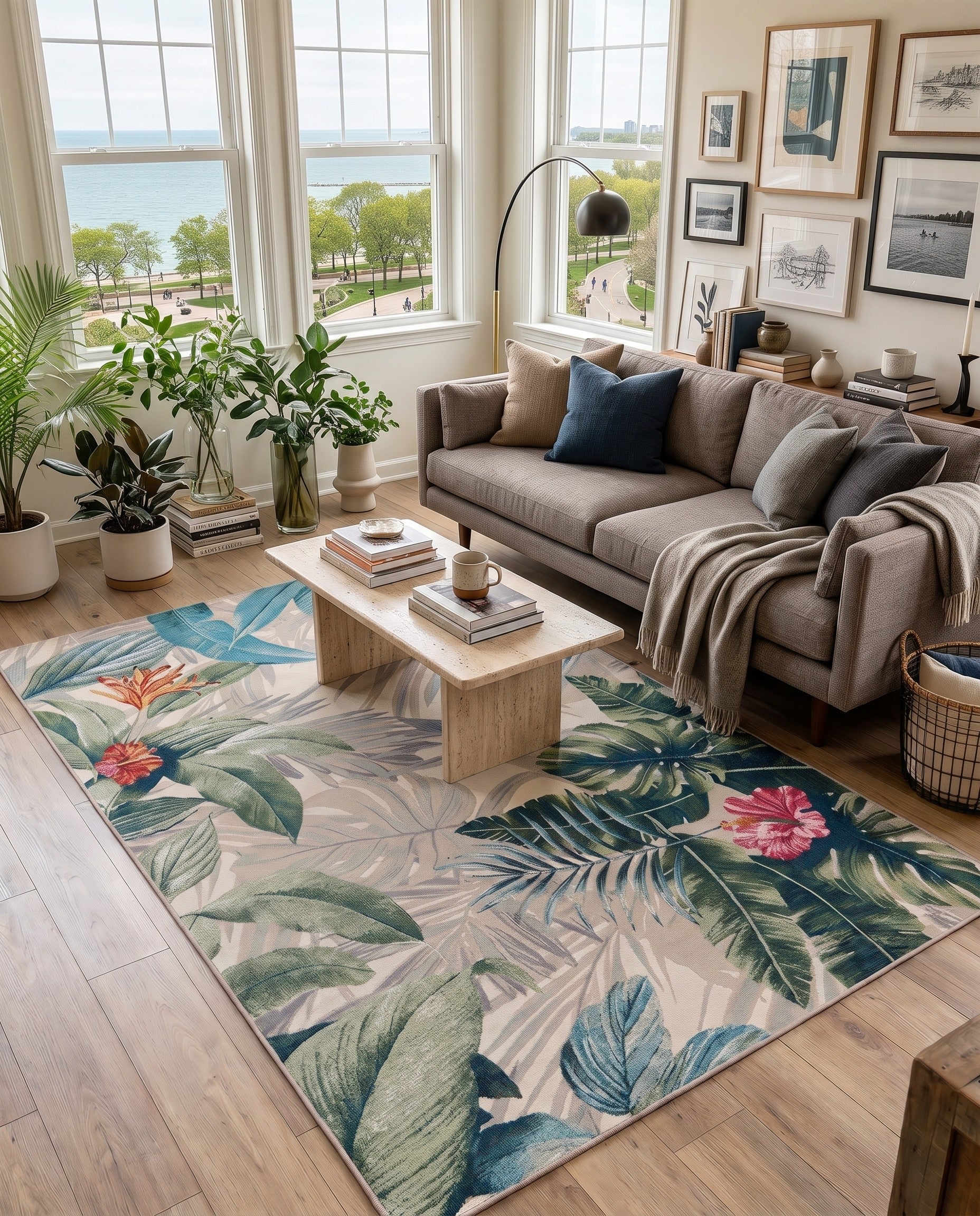 5' 3 x 8' Easy-Clean Rafferty Botanical Indoor / Outdoor Rug
