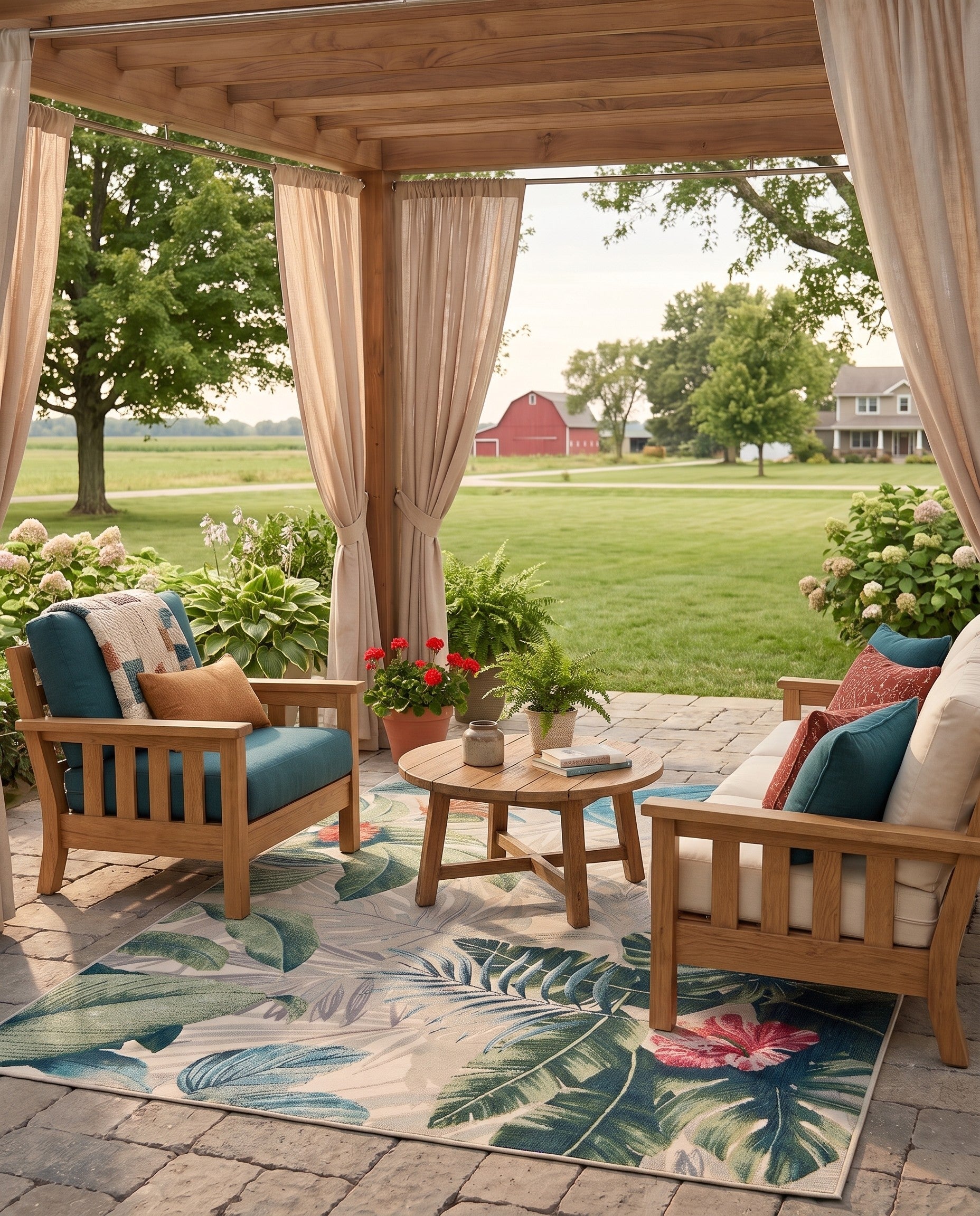 5' 3 x 8' Easy-Clean Rafferty Botanical Indoor / Outdoor Rug
