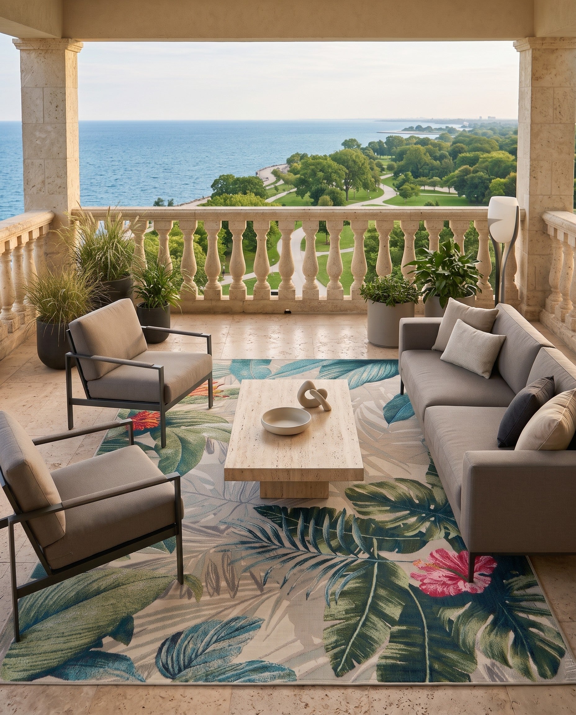 5' 3 x 8' Easy-Clean Rafferty Botanical Indoor / Outdoor Rug
