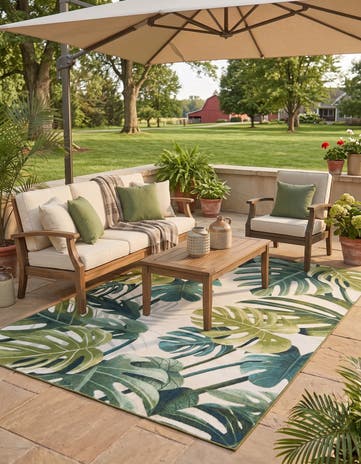 Green Easy-Clean Botanical Indoor / Outdoor Rug