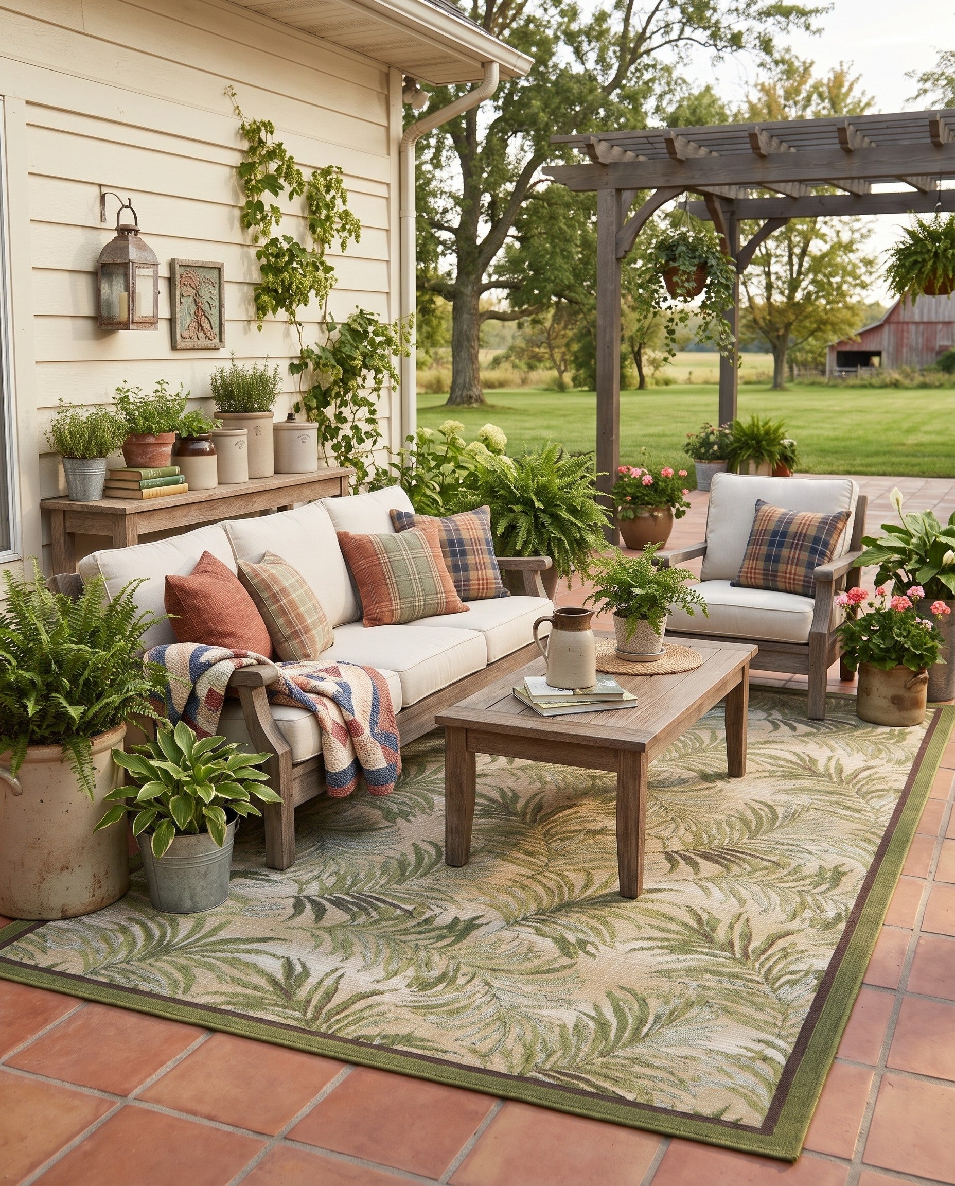 5' 3 x 8' Easy-Clean Botanical Indoor / Outdoor Rug