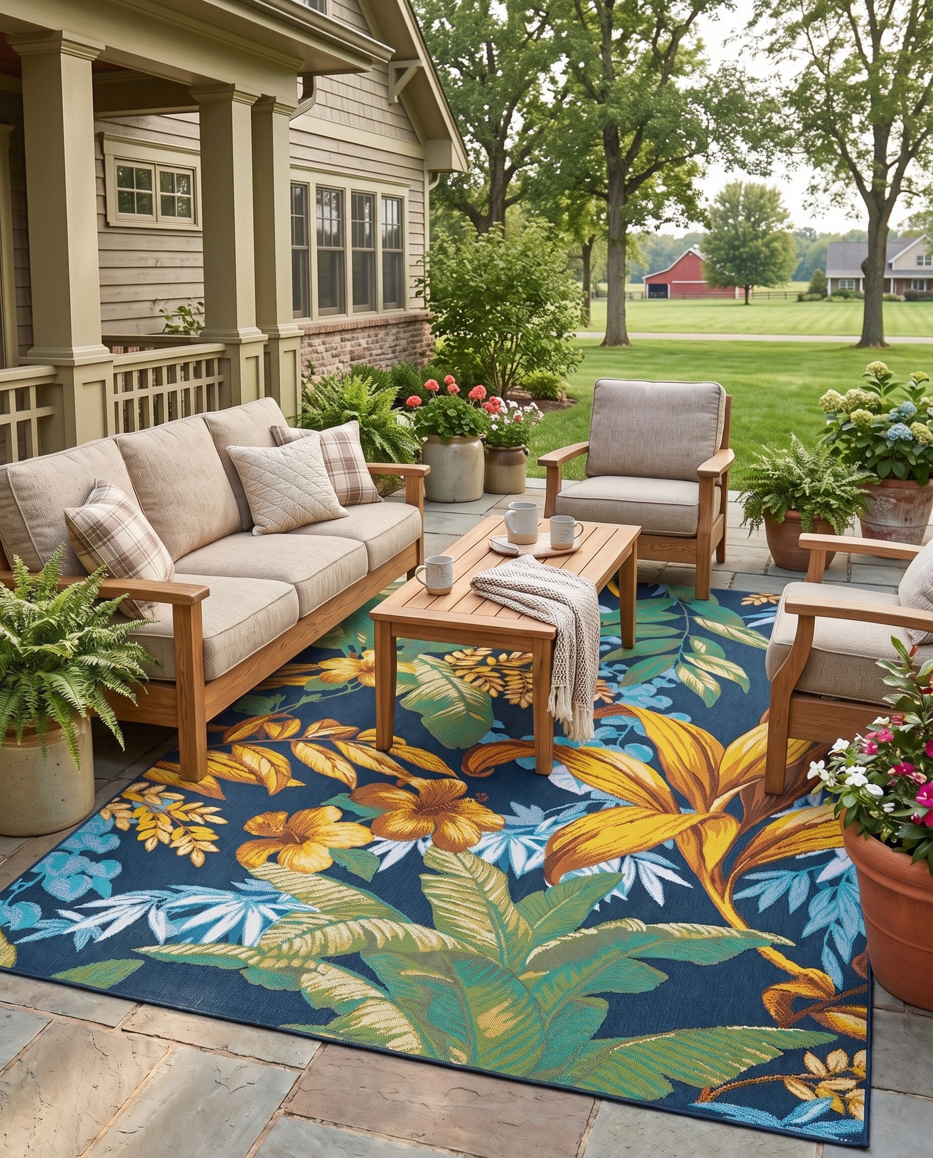 5' 3 x 8' Easy-Clean Botanical Indoor / Outdoor Rug