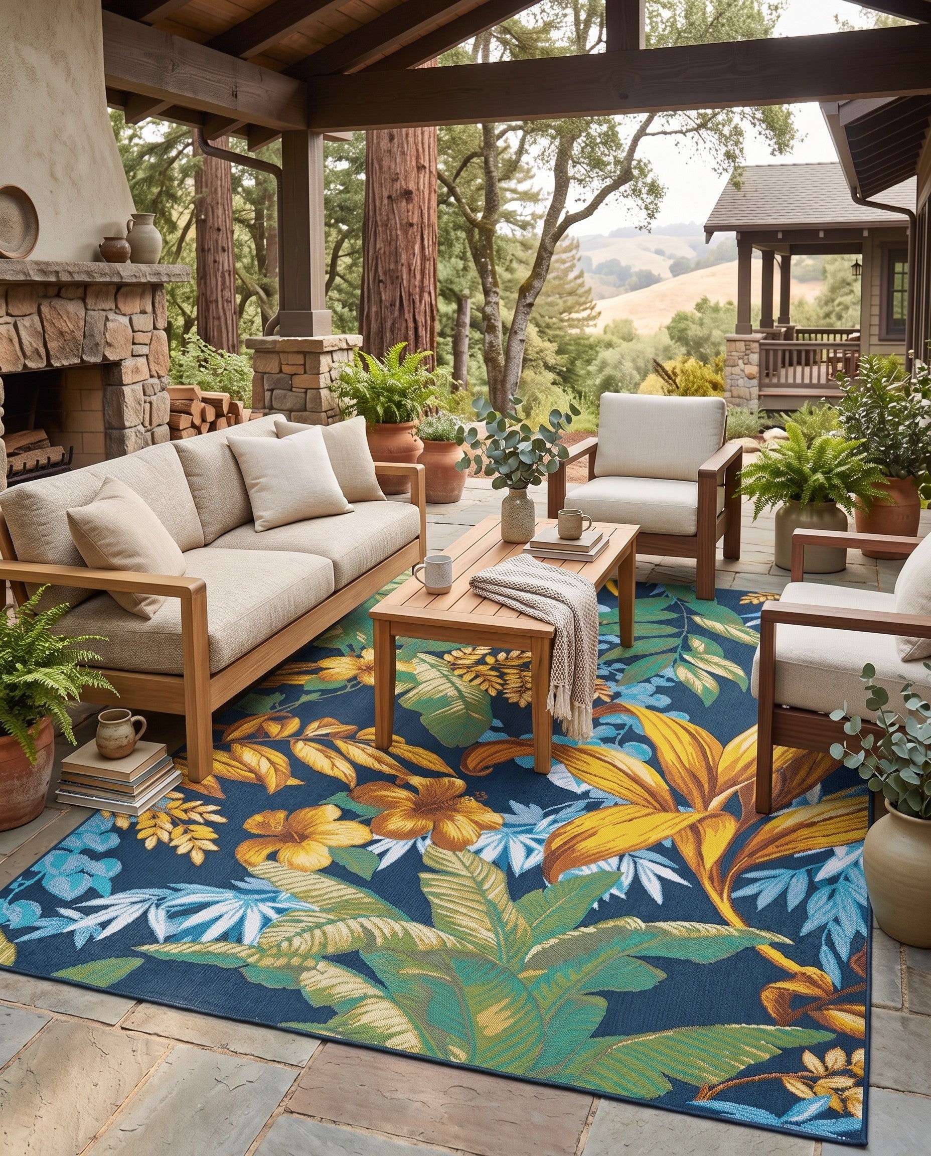 Easy-Clean Botanical Indoor / Outdoor Rug