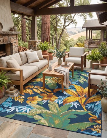 Easy-Clean Botanical Indoor / Outdoor Rug