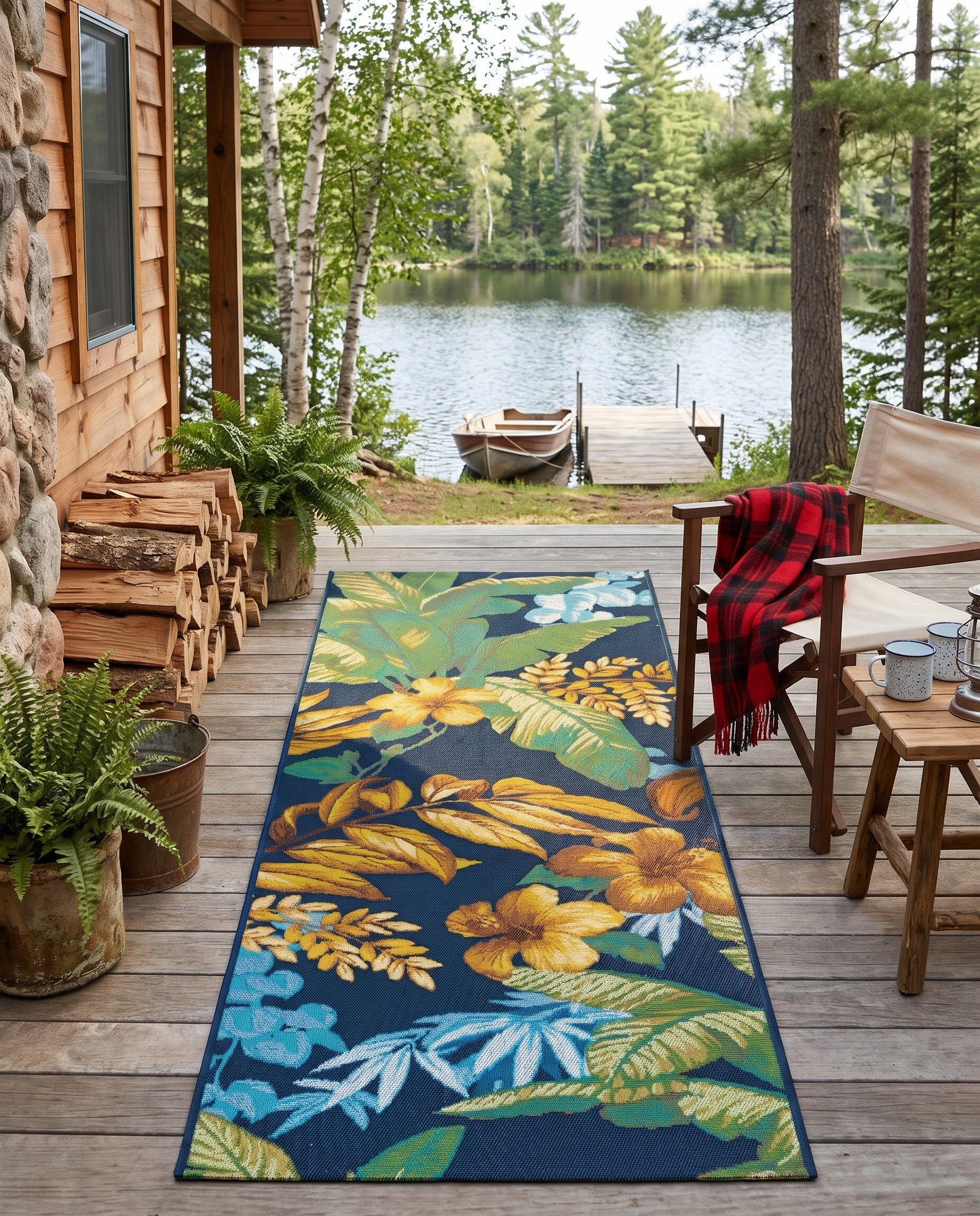 2' x 6' Easy-Clean Botanical Indoor / Outdoor Runner Rug