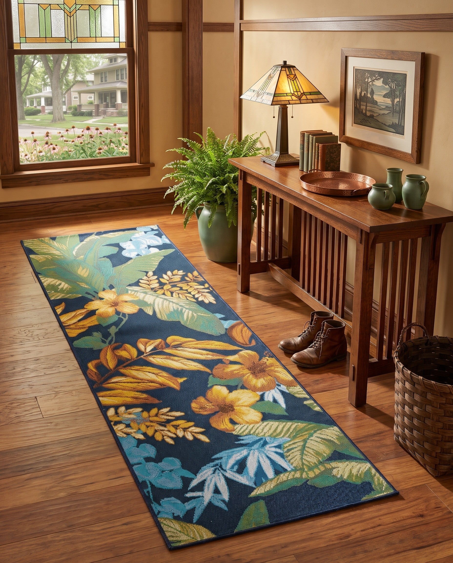 2' x 6' Easy-Clean Adriana Botanical Indoor / Outdoor Runner Rug