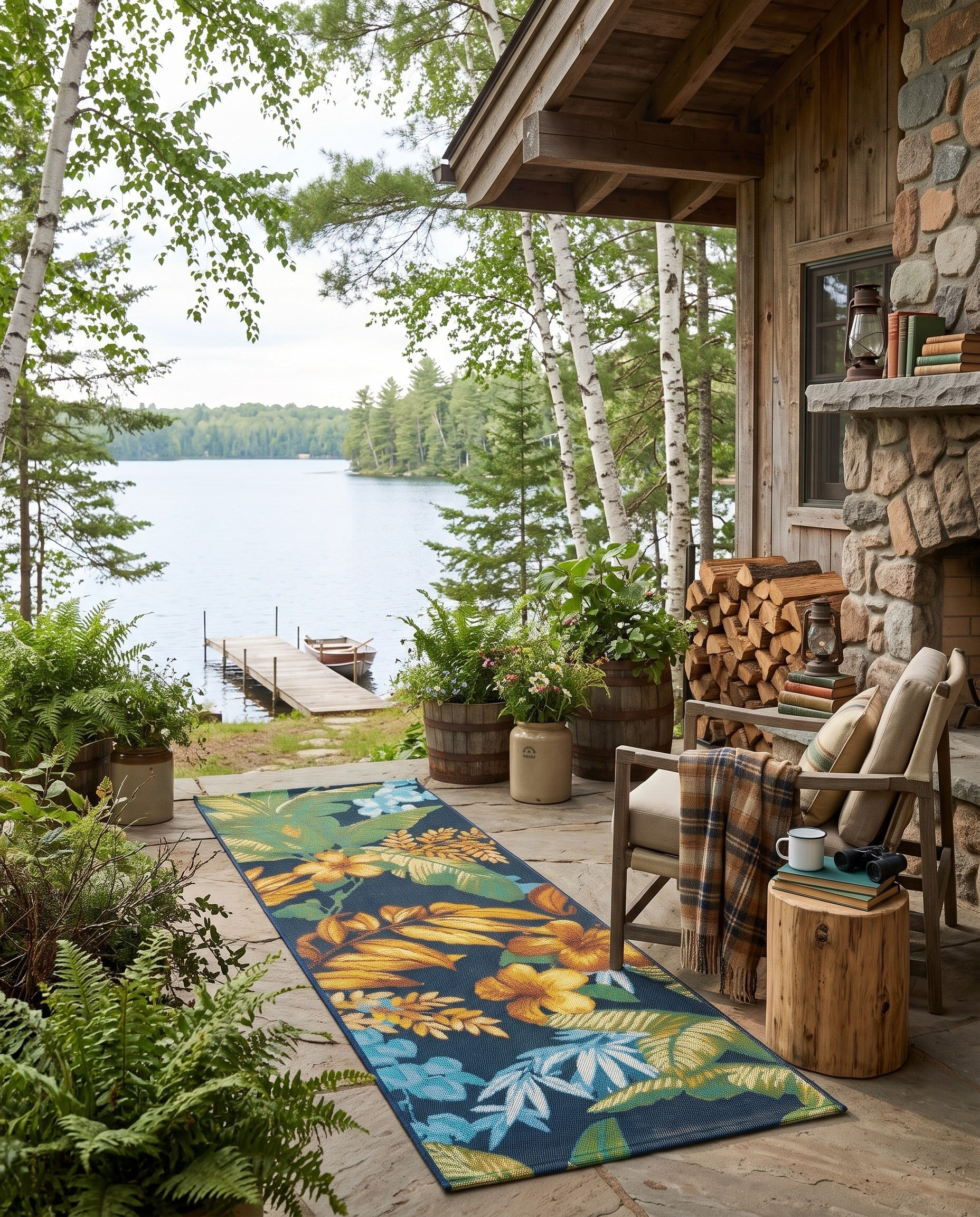 2' x 6' Easy-Clean Adriana Botanical Indoor / Outdoor Runner Rug