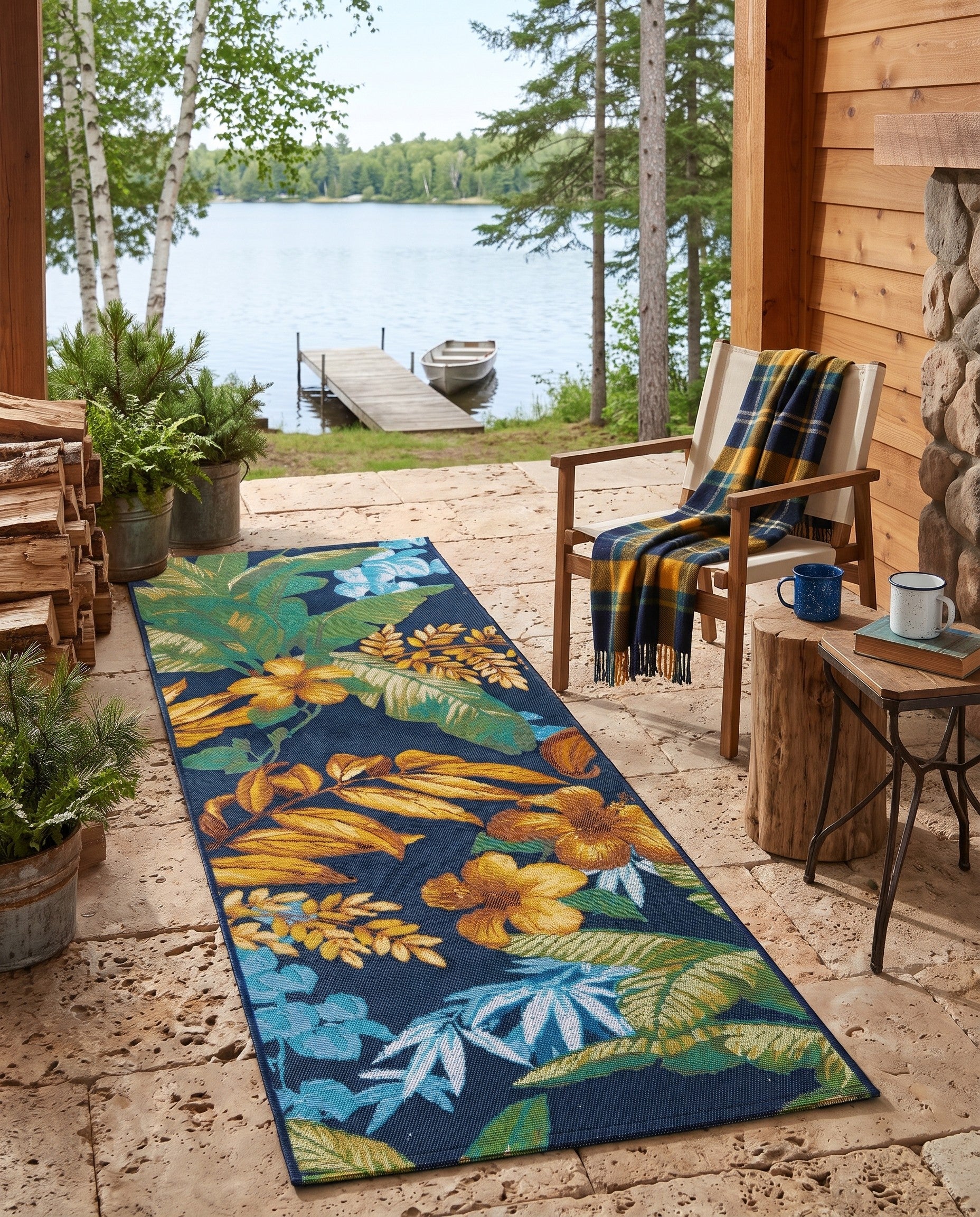 2' x 6' Easy-Clean Adriana Botanical Indoor / Outdoor Runner Rug