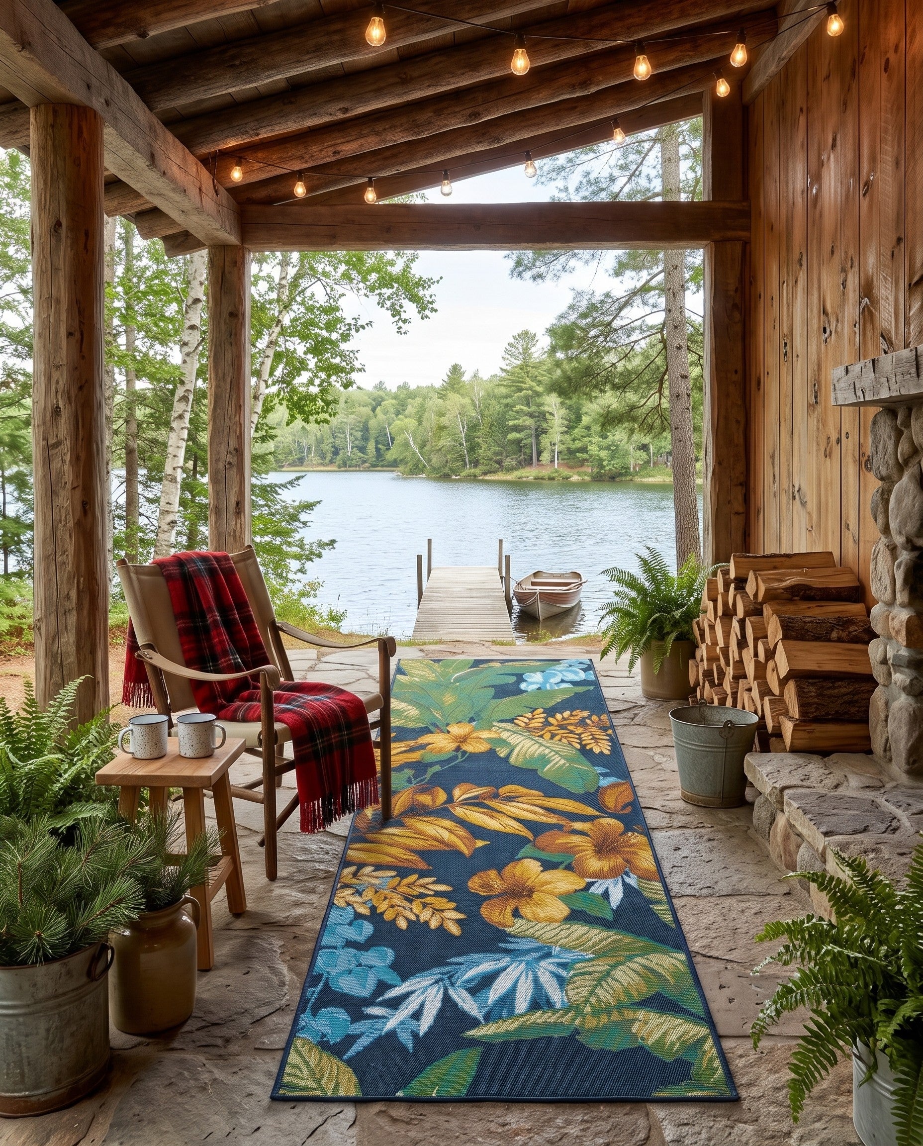 2' x 6' Easy-Clean Adriana Botanical Indoor / Outdoor Runner Rug