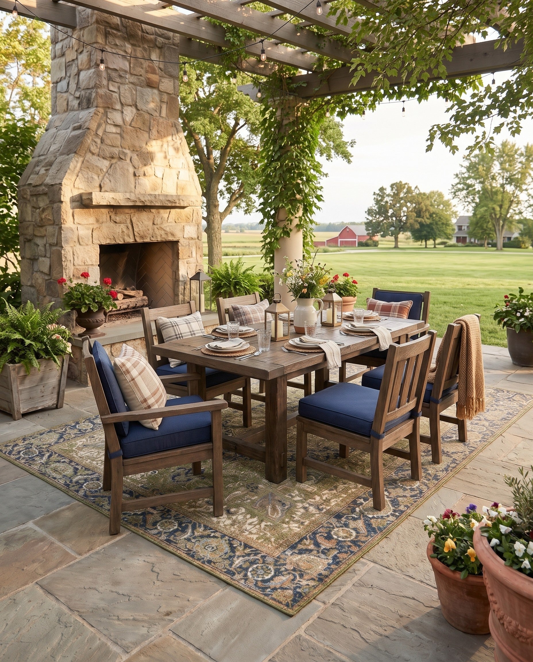 7' 10 x 10' Easy-Clean Traditional Indoor / Outdoor Rug