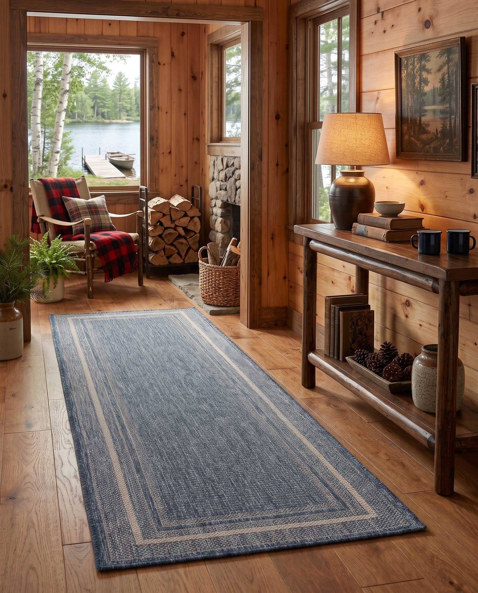 2' x 8' Easy-Clean Seabreeze Border Indoor / Outdoor Runner Rug