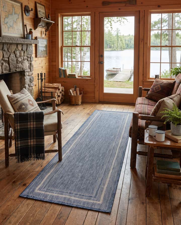 2' x 8' Easy-Clean Seabreeze Border Indoor / Outdoor Runner Rug