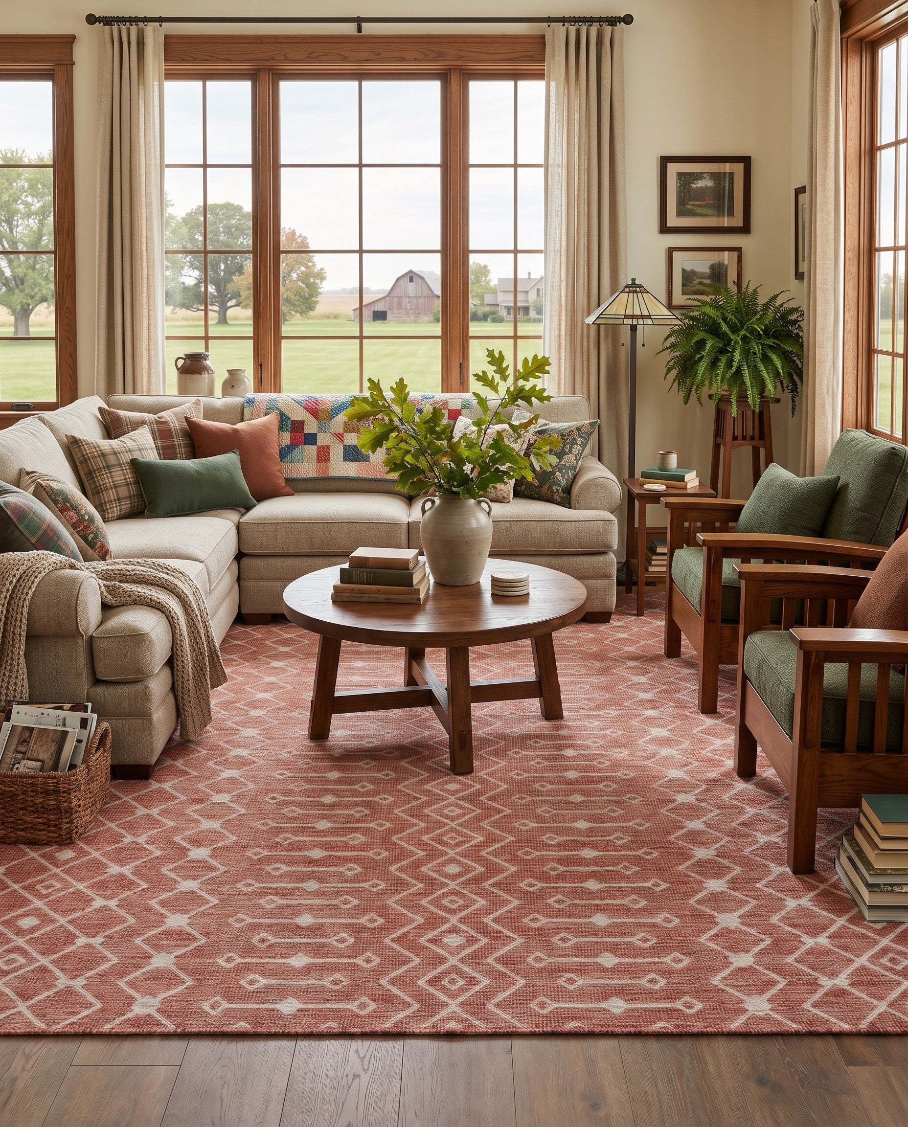 Rust Red Easy-Clean Darrow Lattice Indoor / Outdoor Rug