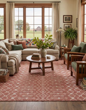 Rust Red Easy-Clean Darrow Lattice Indoor / Outdoor Rug