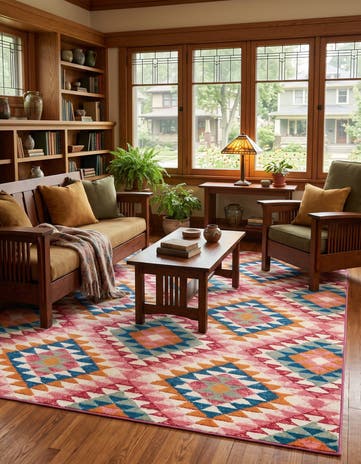 5' 3 x 8' Easy-Clean Southwestern Indoor / Outdoor Rug