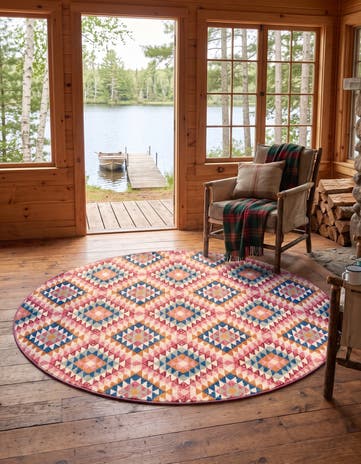7' 10 x 7' 10 Easy-Clean Southwestern Indoor / Outdoor Round Rug