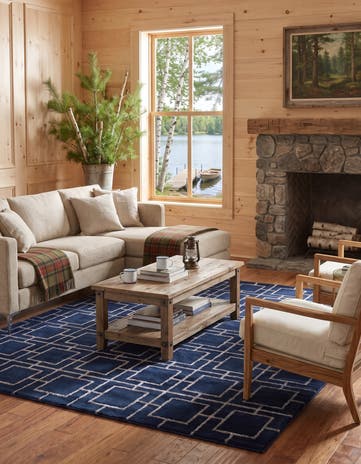Navy Blue and Silver Marilyn Monroe™ Glam Deco Square Rug