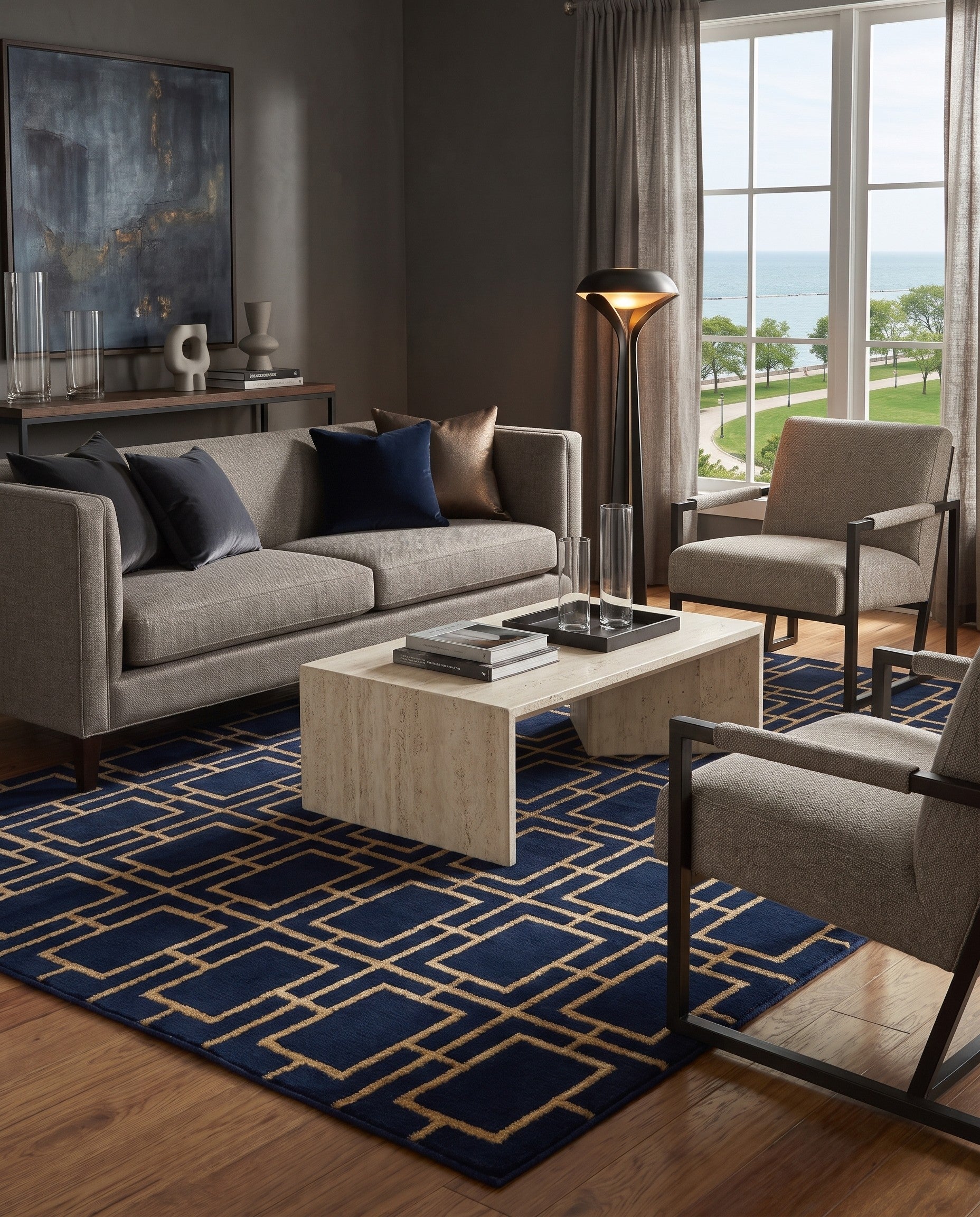 Navy Blue and Gold Marilyn Monroe™ Glam Deco Rug