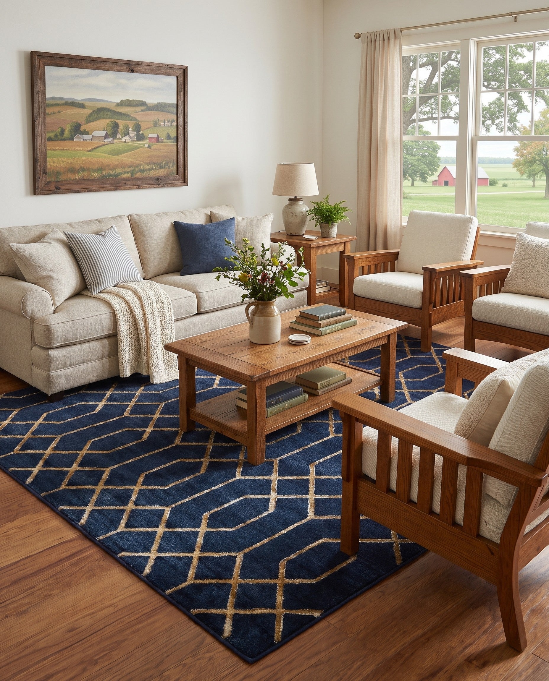 Navy Blue and Gold Marilyn Monroe™ Glam Trellis Square Rug