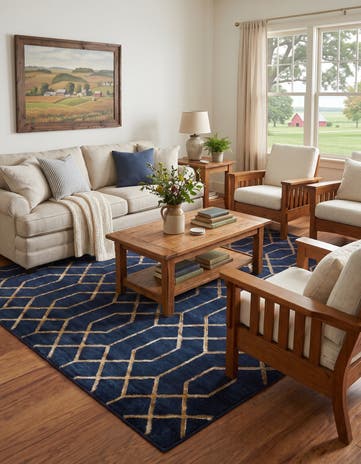 Navy Blue and Gold Marilyn Monroe™ Glam Trellis Square Rug