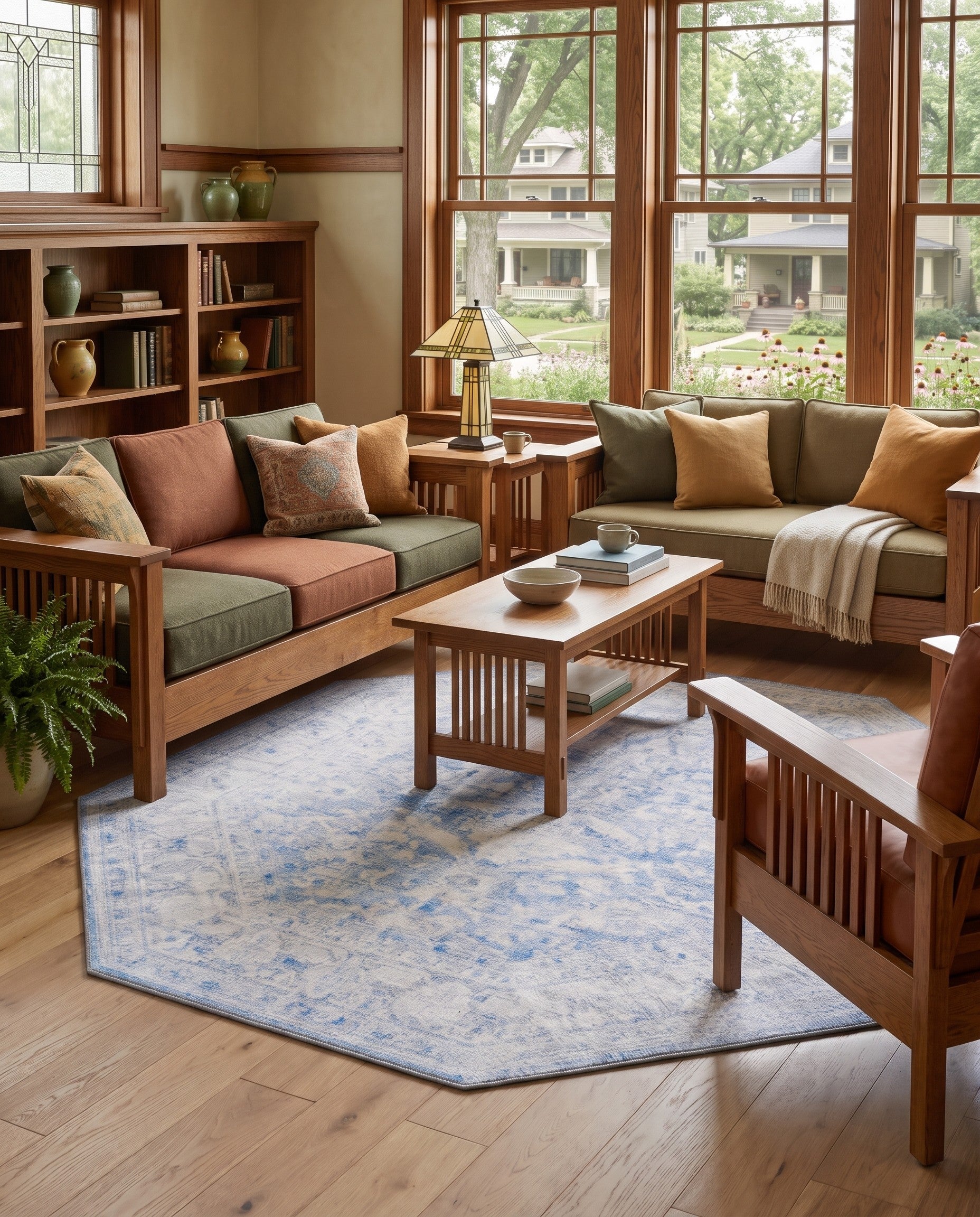 Blue Washable Timeless Octagon Rug