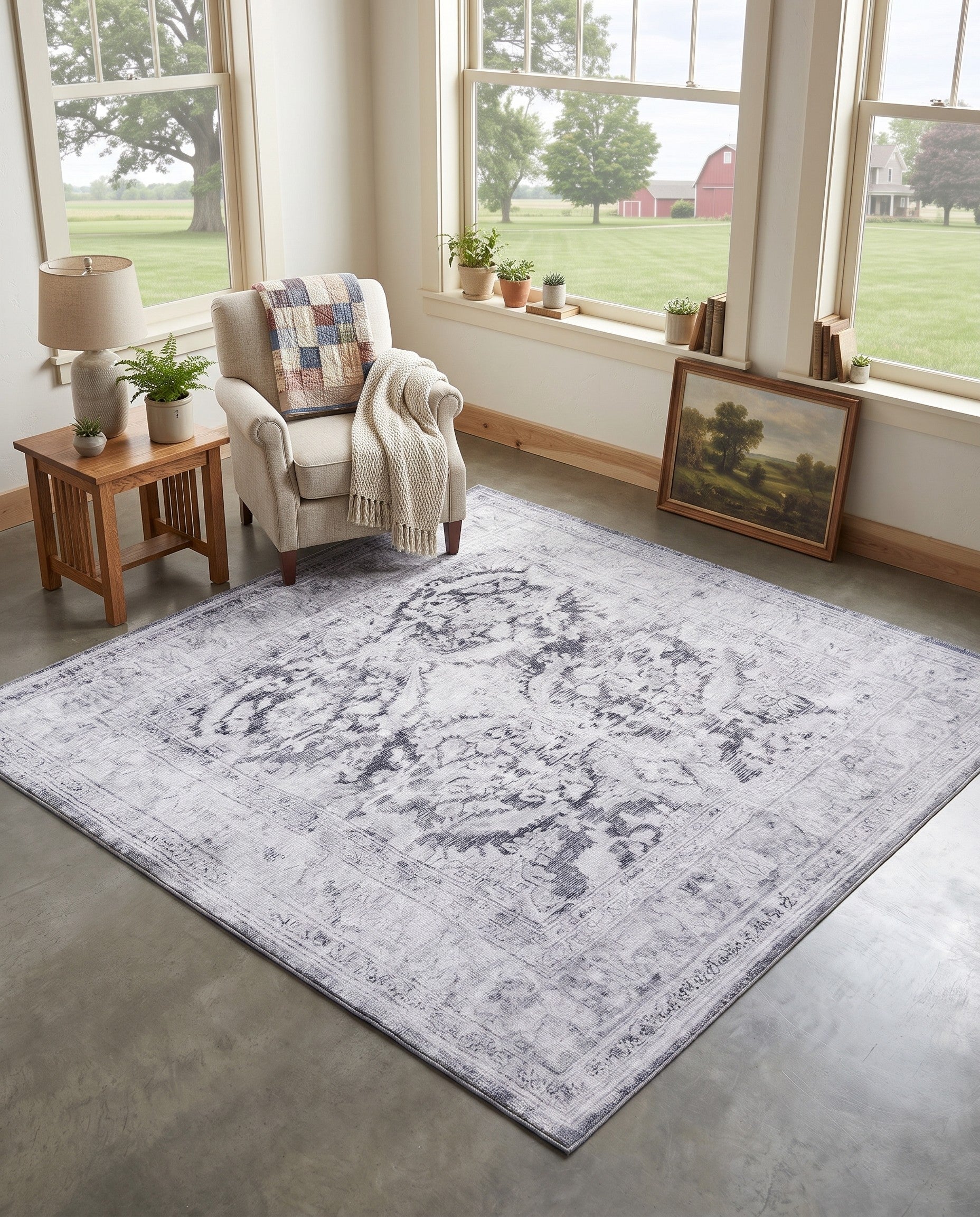 Charcoal Gray Washable Timeless Square Rug