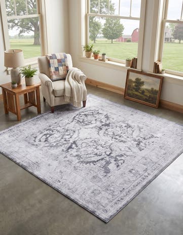 Charcoal Gray Washable Timeless Square Rug