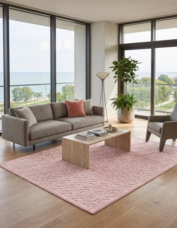 Pink Easy-Clean Trellis Textured Indoor / Outdoor Rug