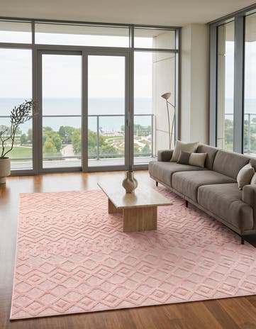 Pink Easy-Clean Trellis Textured Indoor / Outdoor Rug