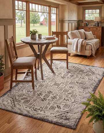 Charcoal Gray Easy-Clean Aztec Indoor / Outdoor Rug