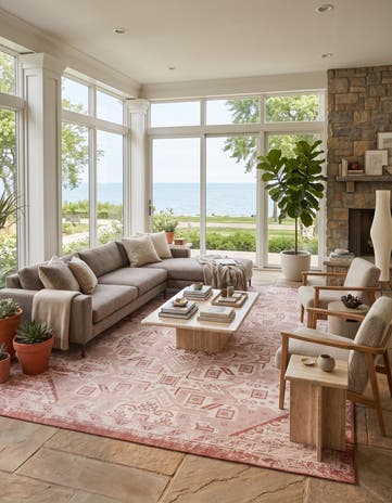 Rust Red Easy-Clean Aztec Indoor / Outdoor Rug