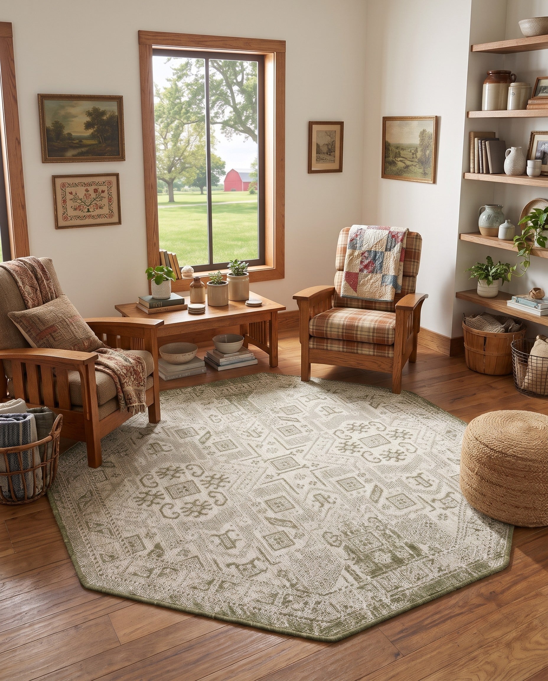 5' 3 x 5' 3 Easy-Clean Aztec Indoor / Outdoor Octagon Rug