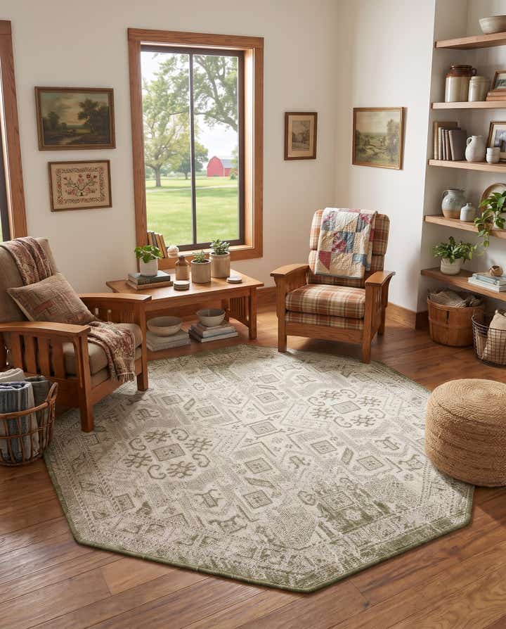 5' 3 x 5' 3 Easy-Clean Aztec Indoor / Outdoor Octagon Rug