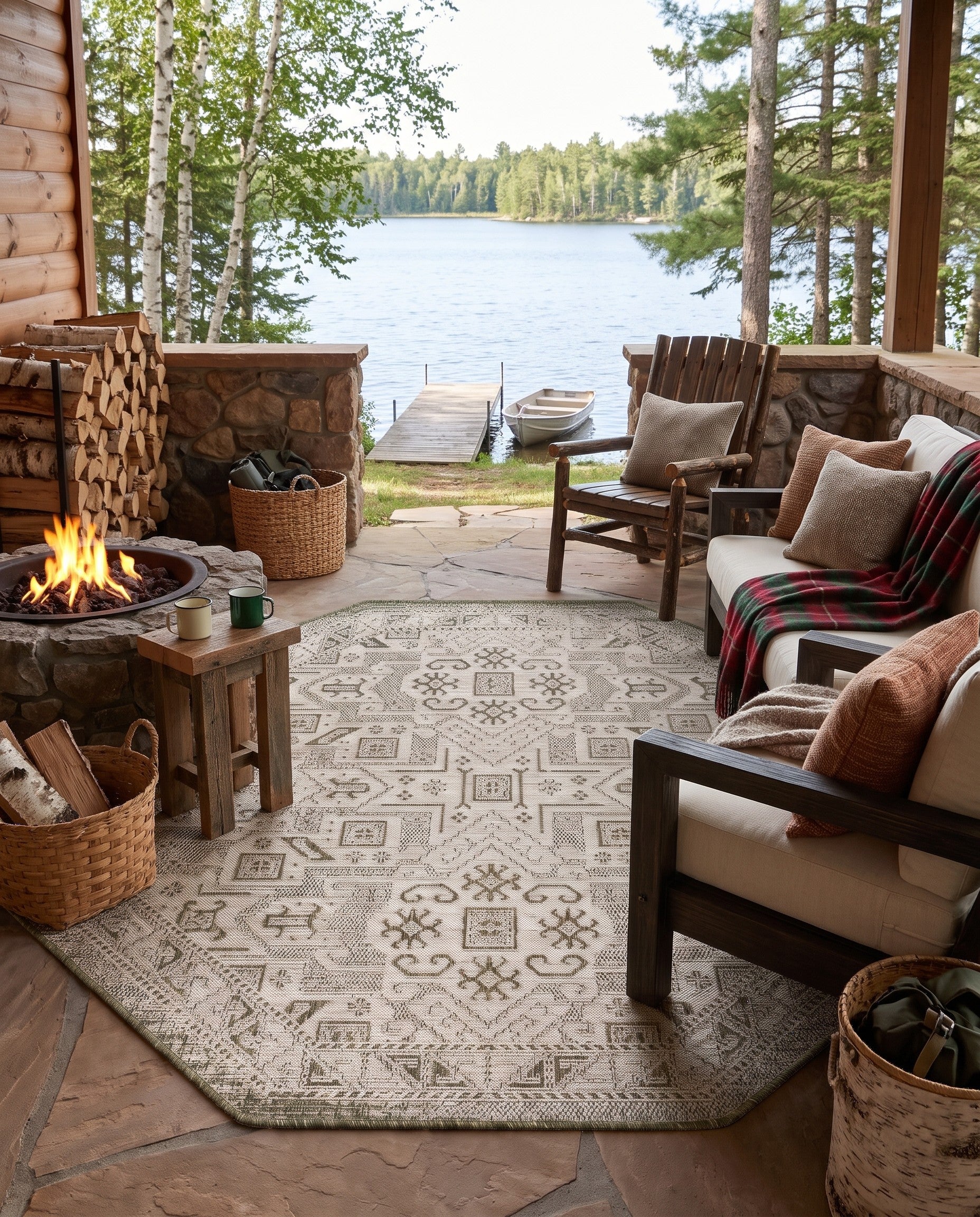 5' 3 x 5' 3 Easy-Clean Aztec Indoor / Outdoor Octagon Rug