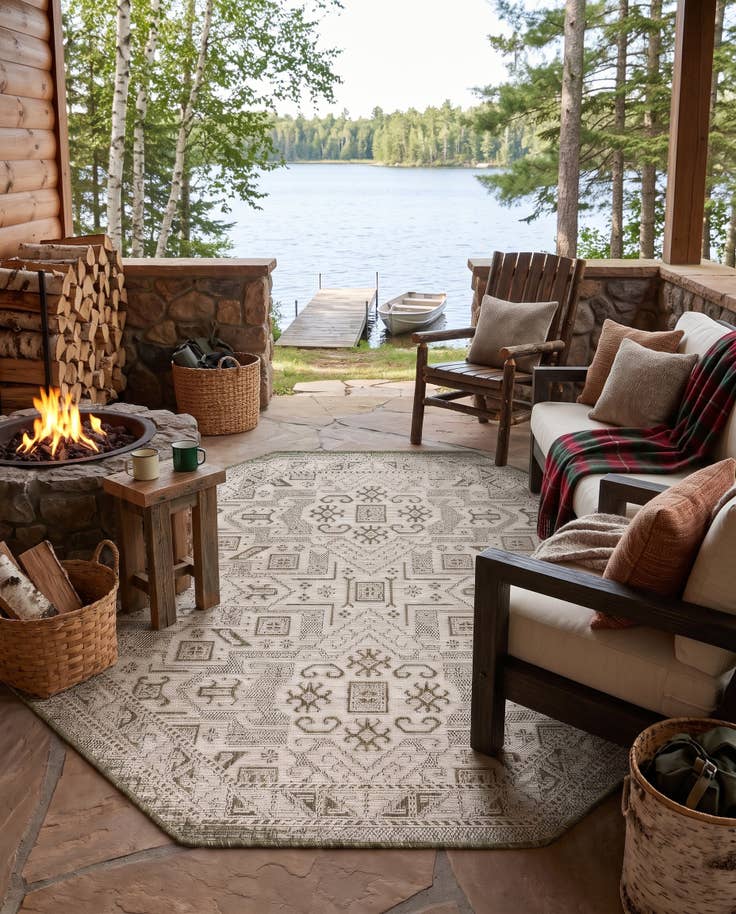 Detail image of 5' 3 x 5' 3 Easy-Clean Aztec Indoor / Outdoor Octagon Rug