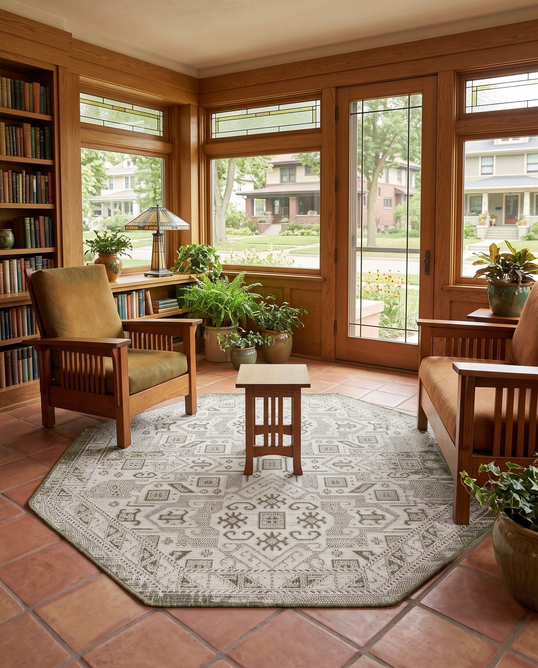 5' 3 x 5' 3 Easy-Clean Aztec Indoor / Outdoor Octagon Rug