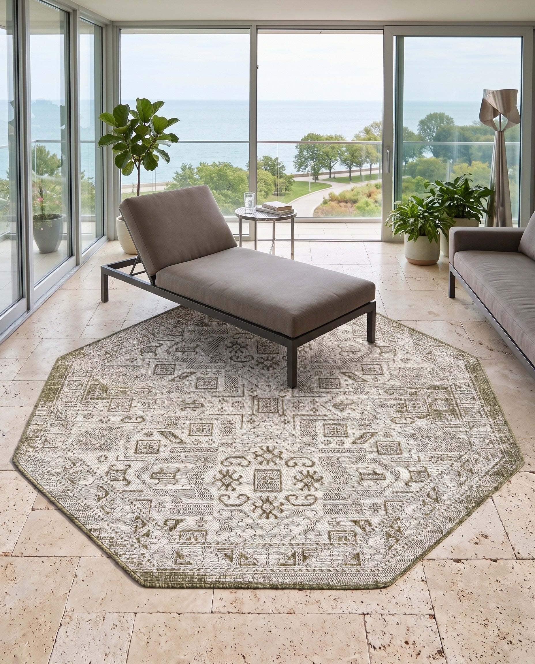 5' 3 x 5' 3 Easy-Clean Aztec Indoor / Outdoor Octagon Rug