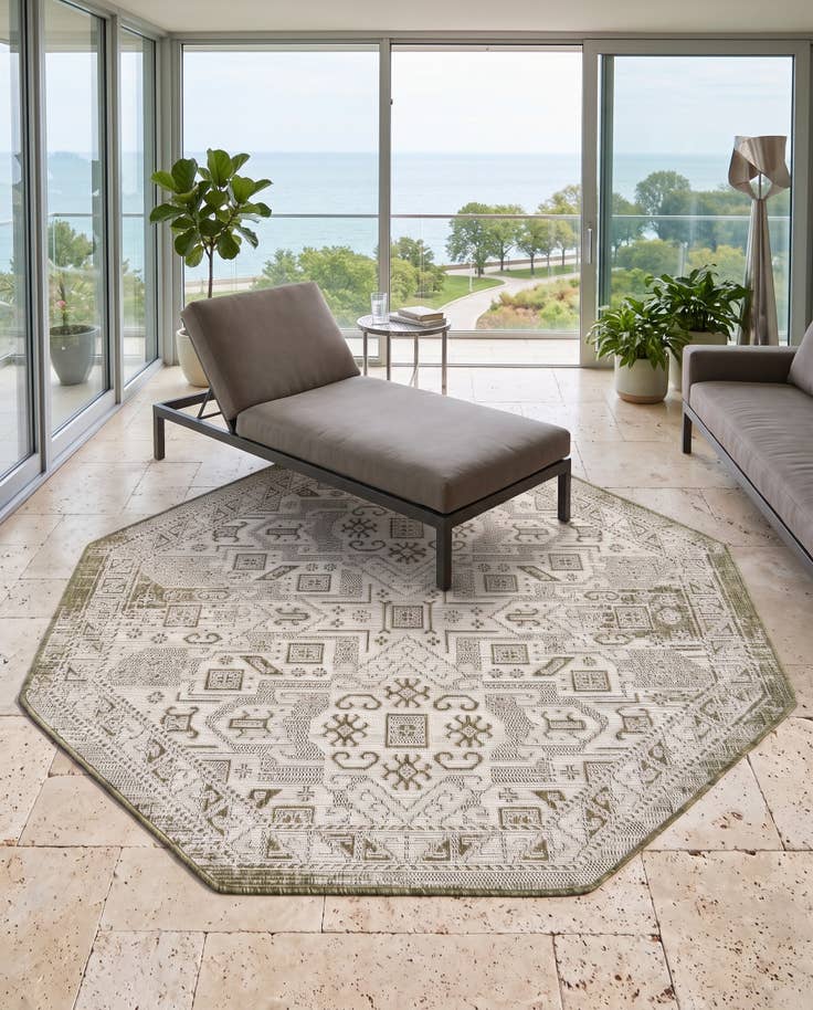 Detail image of 5' 3 x 5' 3 Easy-Clean Aztec Indoor / Outdoor Octagon Rug